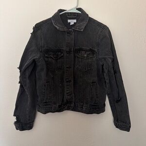 Forever 21 Distressed Black Jean Jacket